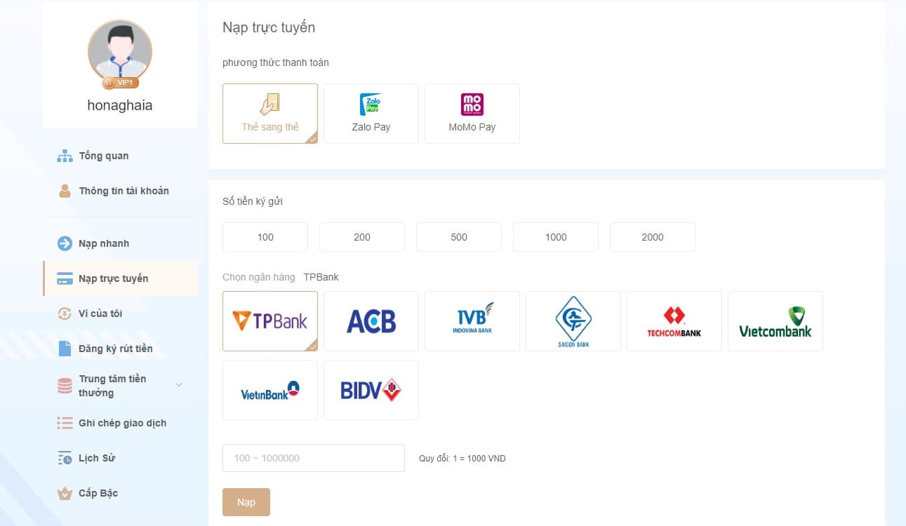 Nạp tiền DKBET8