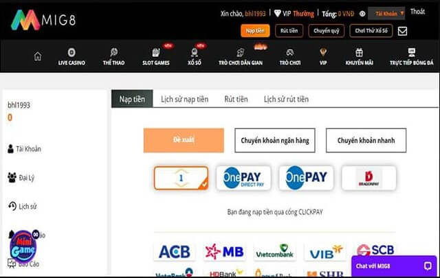 Nạp tiền mig8