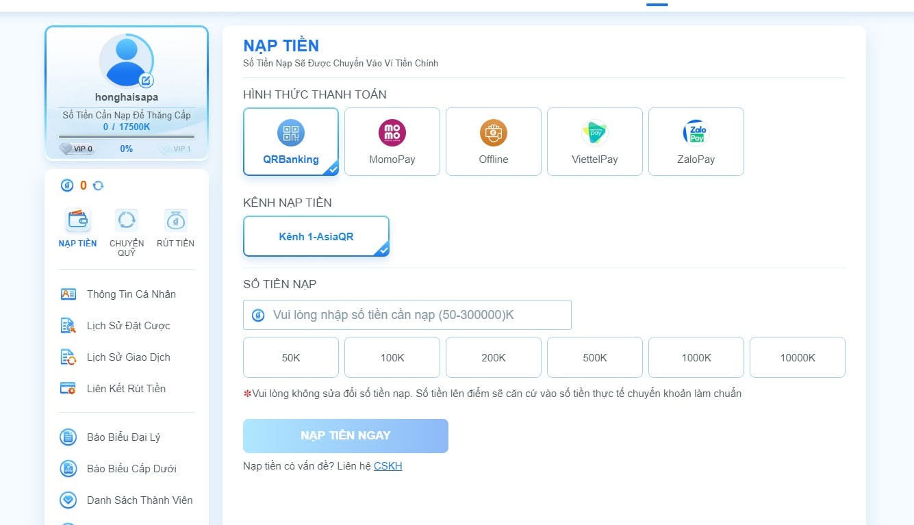 Nạp tiền 1xbet