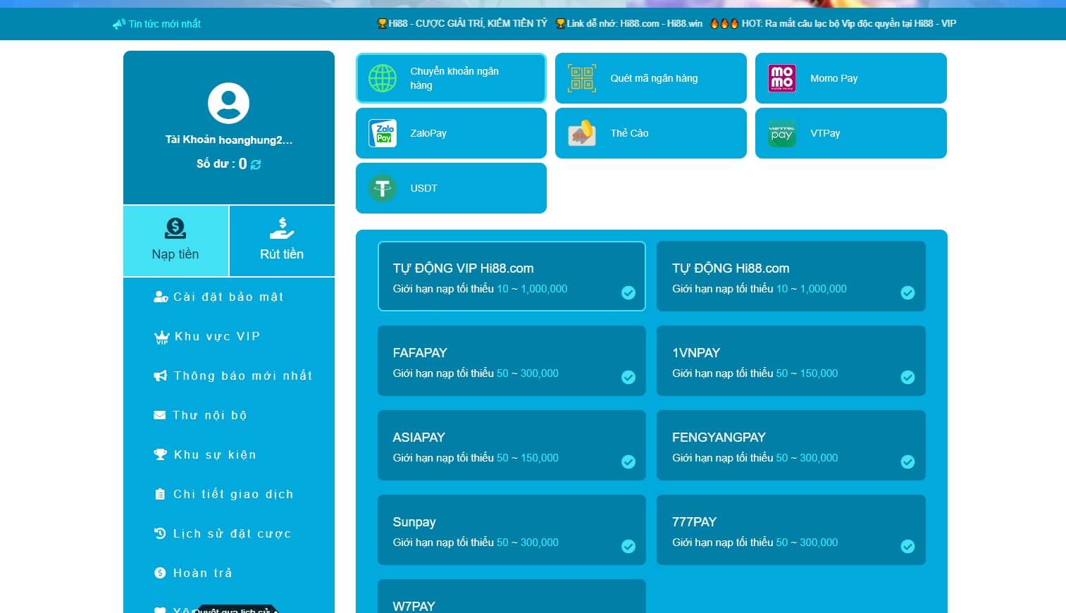 nạp tiền hi88