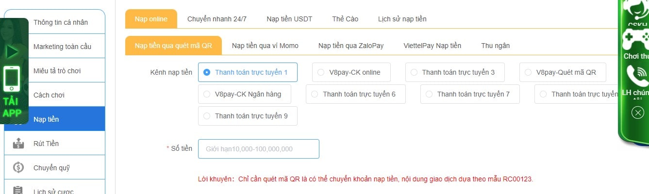 nạp tiền TK88.com