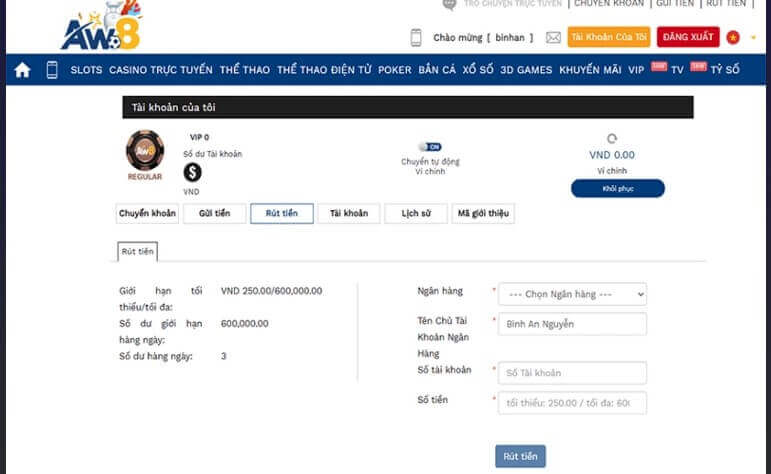 Rút tiền aw8